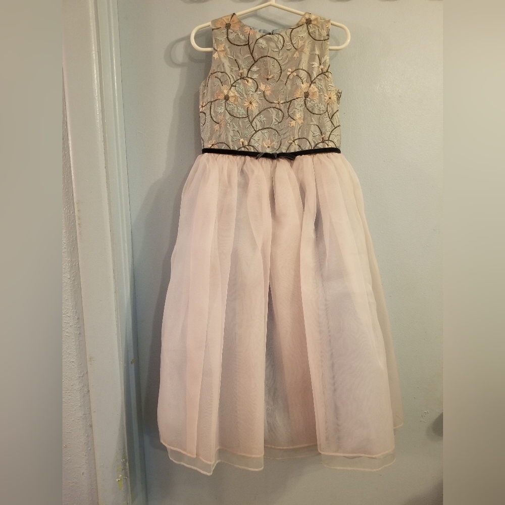Zoe Ltd Layered Dress Cream Blue Embroidered Floral Size 5